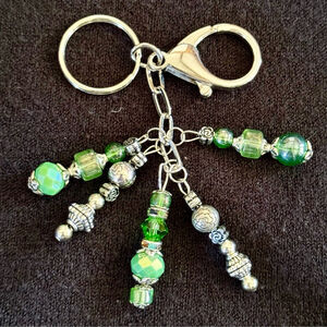 NEW Green and Silver Handmade Bag Charm Keychain One of a Kind Crystal Beads